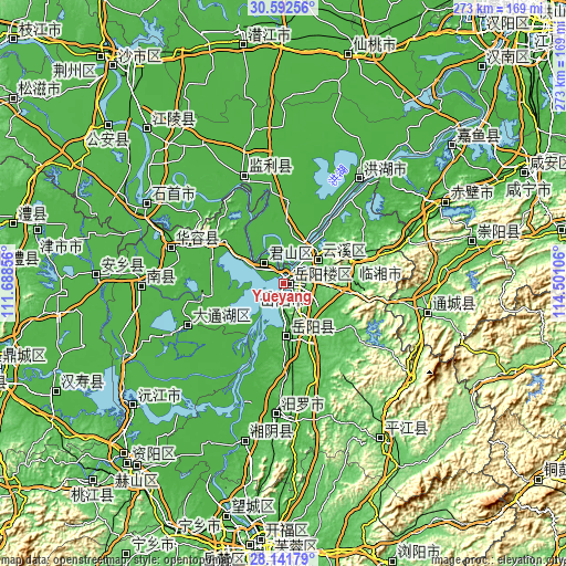 Topographic map of Yueyang