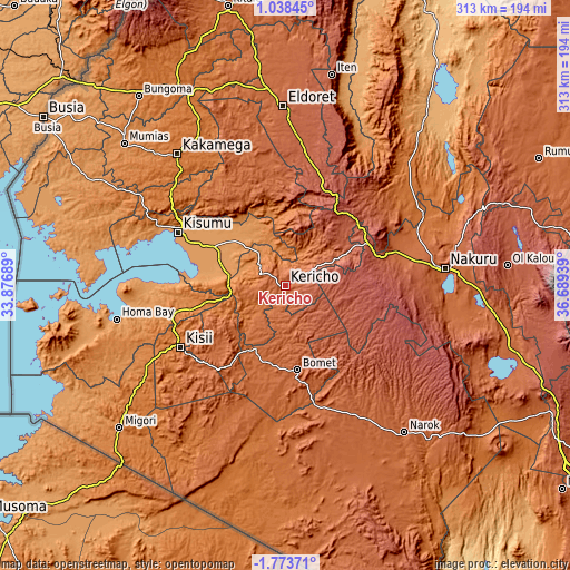 Topographic map of Kericho