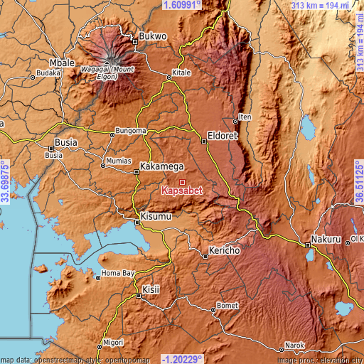Topographic map of Kapsabet