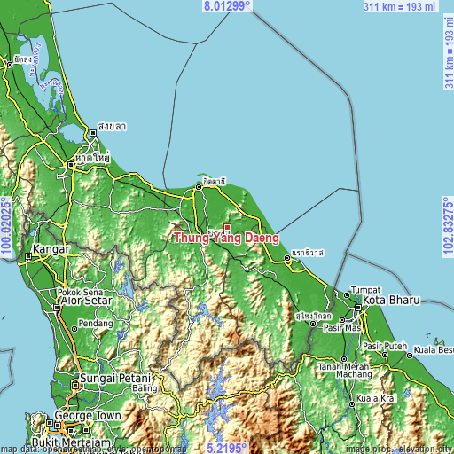 Topographic map of Thung Yang Daeng