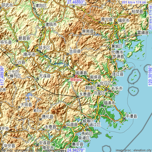 Topographic map of Meipu