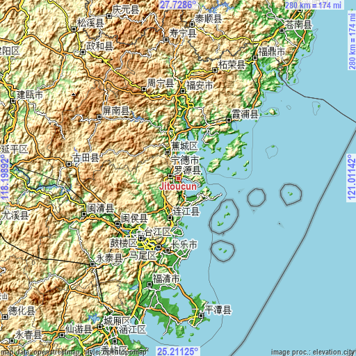 Topographic map of Jitoucun