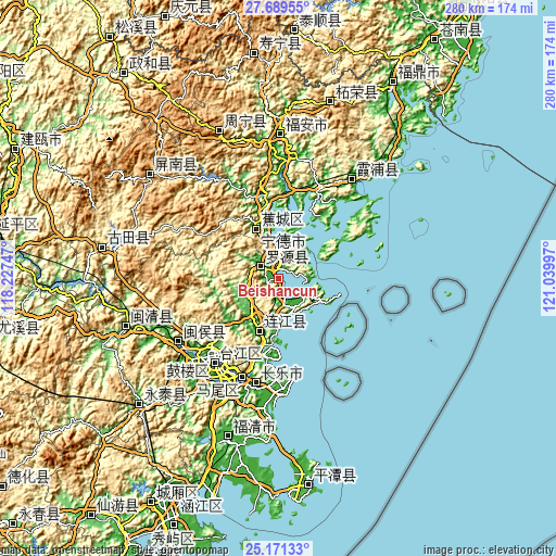 Topographic map of Beishancun