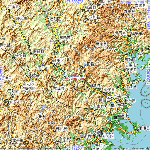 Topographic map of Huangtian