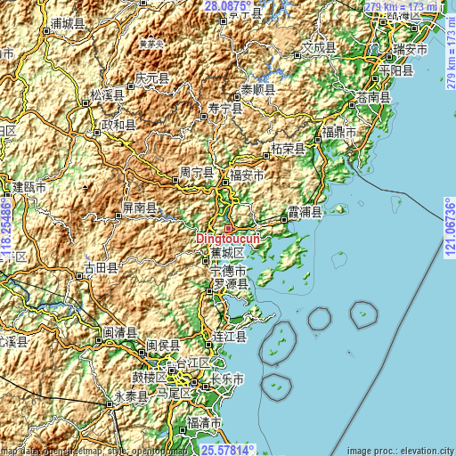 Topographic map of Dingtoucun