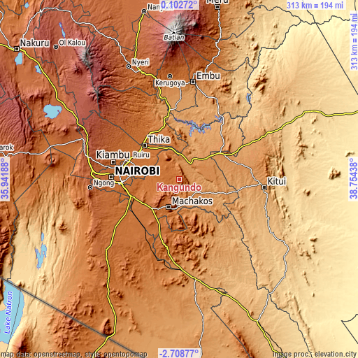 Topographic map of Kangundo