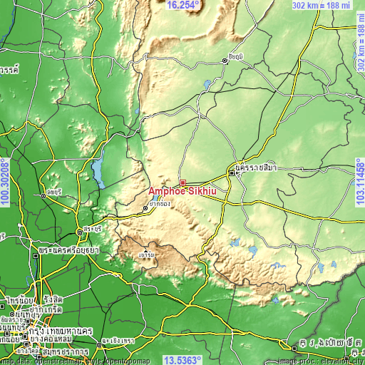 Topographic map of Amphoe Sikhiu