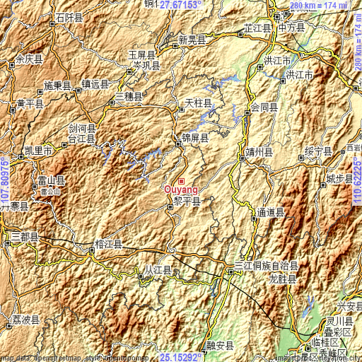 Topographic map of Ouyang