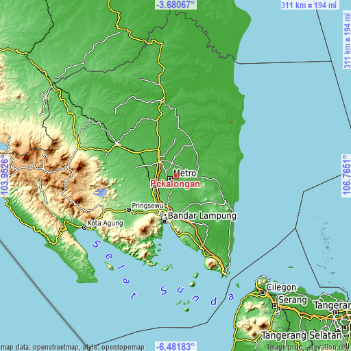Topographic map of Pekalongan