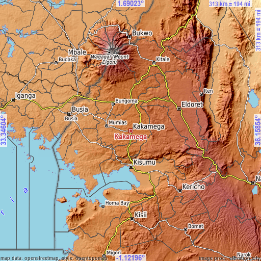 Topographic map of Kakamega
