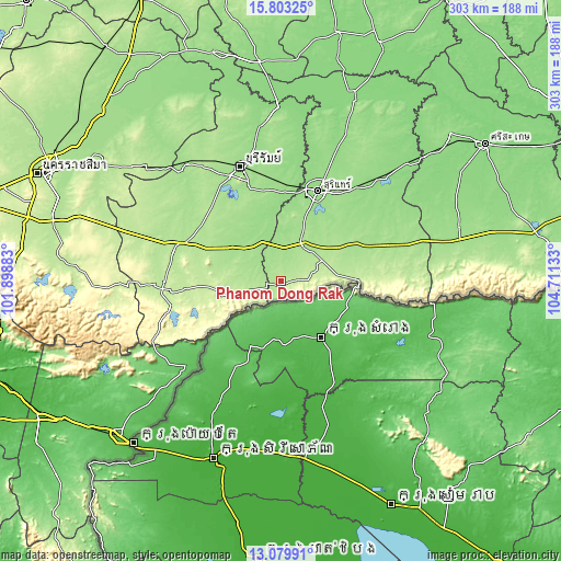 Topographic map of Phanom Dong Rak