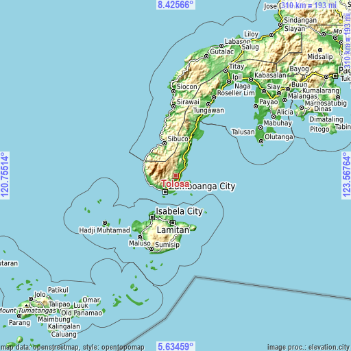 Topographic map of Tolosa