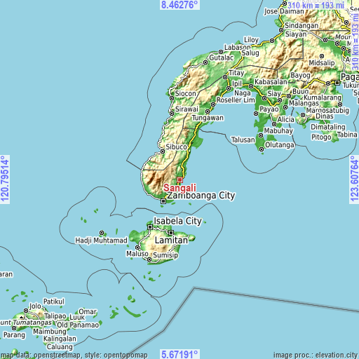 Topographic map of Sangali