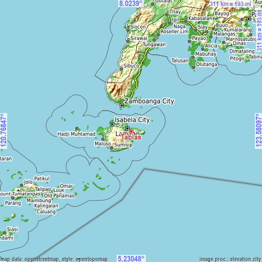 Topographic map of Tablas