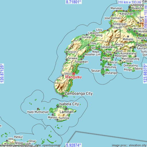 Topographic map of Mangusu