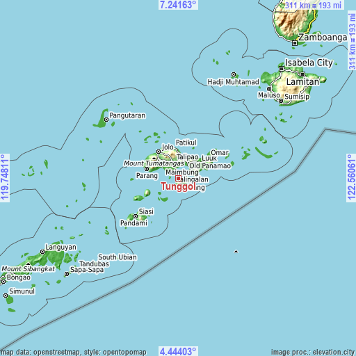Topographic map of Tunggol