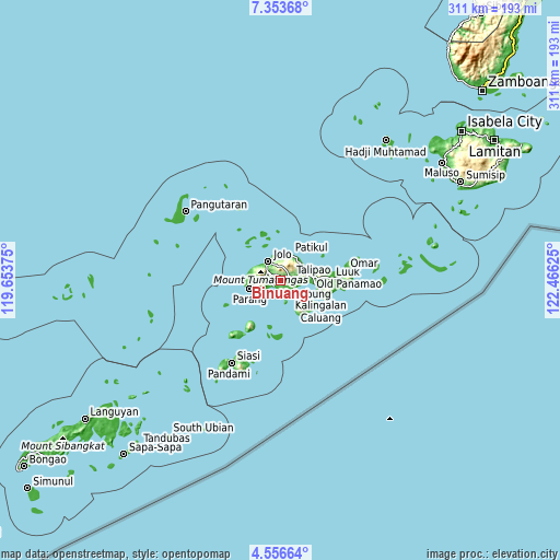 Topographic map of Binuang