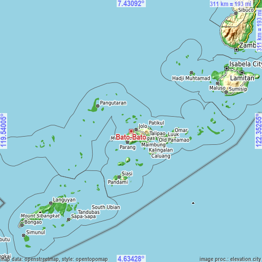 Topographic map of Bato Bato