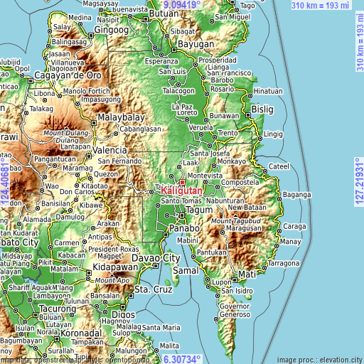 Topographic map of Kaligutan