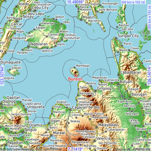 Topographic map of Bonbon