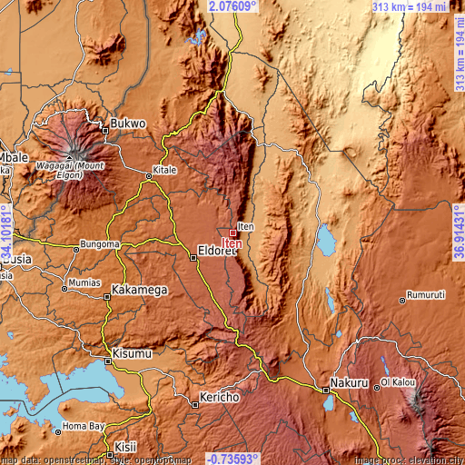 Topographic map of Iten