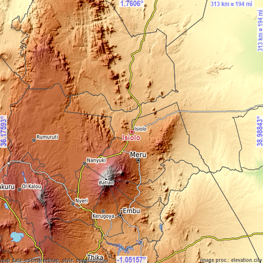 Topographic map of Isiolo
