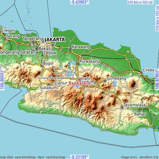 Topographic map of Padalarang