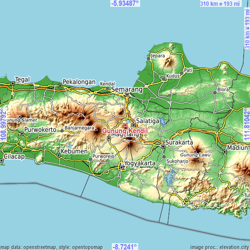 Topographic map of Gunung Kendil