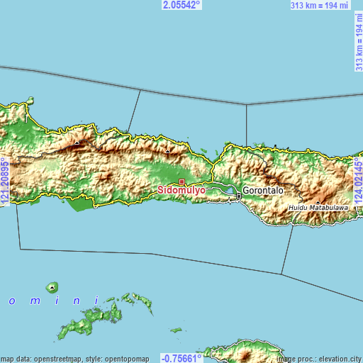 Topographic map of Sidomulyo