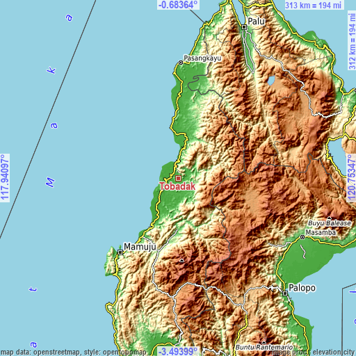 Topographic map of Tobadak