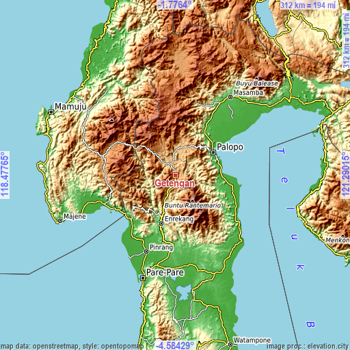 Topographic map of Getengan
