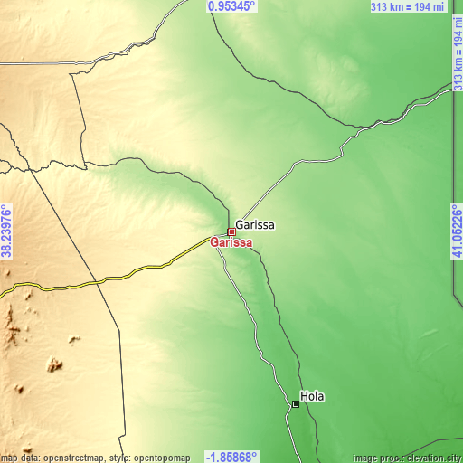 Topographic map of Garissa