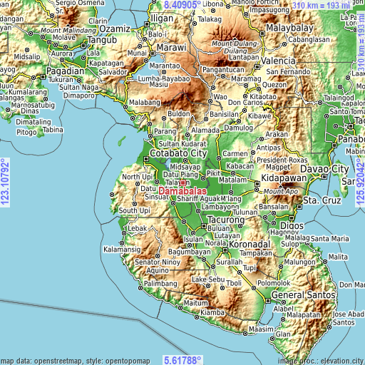 Topographic map of Damabalas