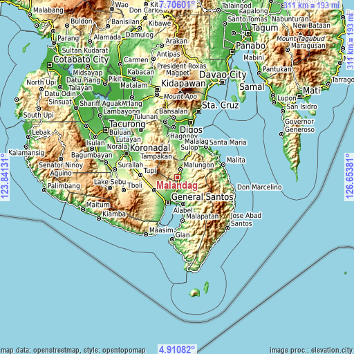 Topographic map of Malandag