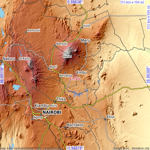 Topographic map of Embu