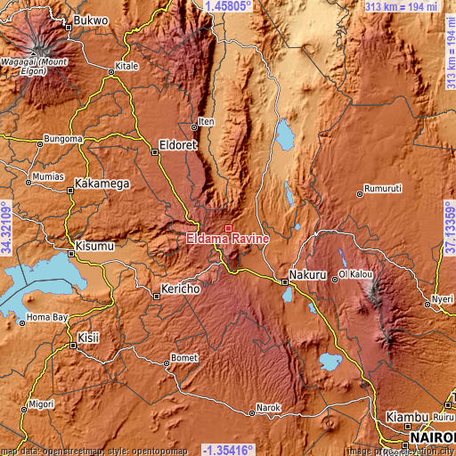 Topographic map of Eldama Ravine