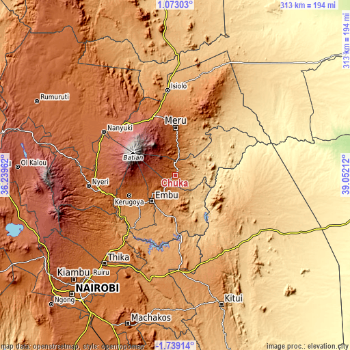 Topographic map of Chuka