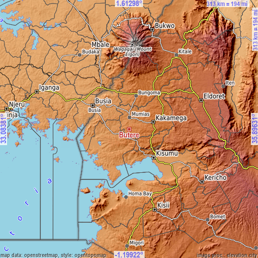 Topographic map of Butere