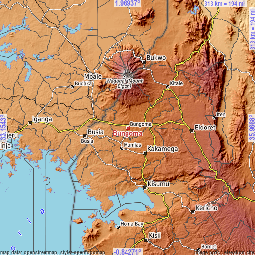 Topographic map of Bungoma