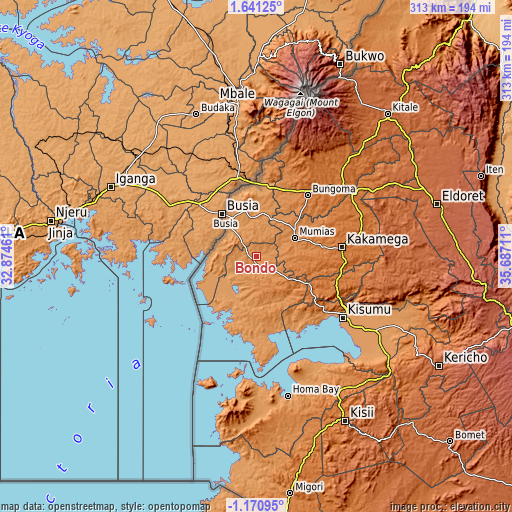 Topographic map of Bondo
