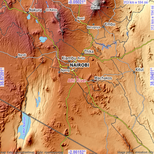 Topographic map of Athi River