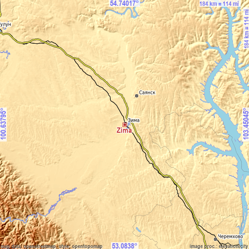 Topographic map of Zima