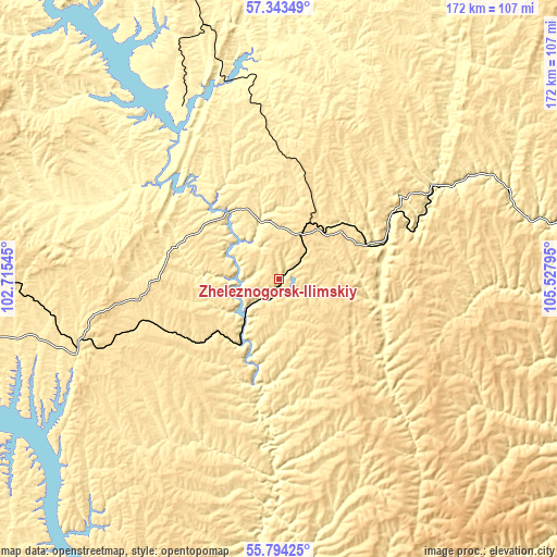 Topographic map of Zheleznogorsk-Ilimskiy