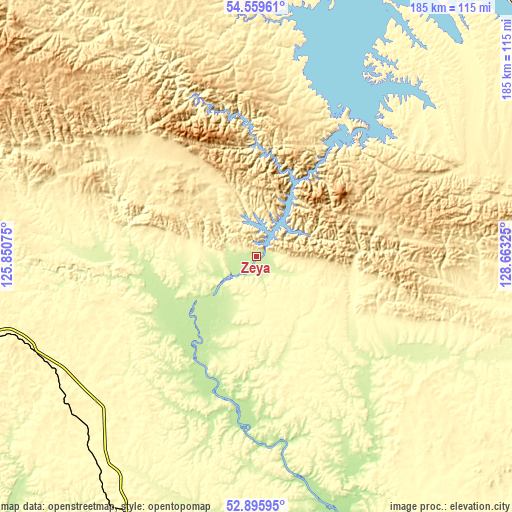 Topographic map of Zeya