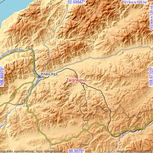Topographic map of Zaigrayevo