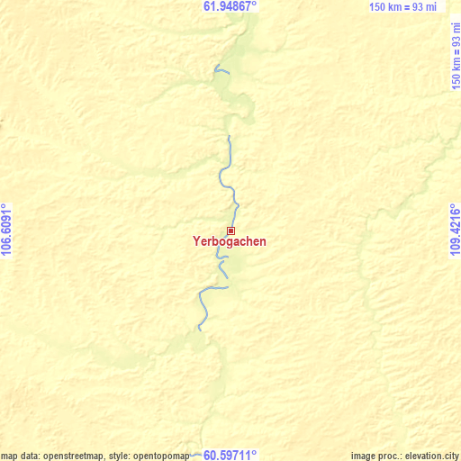 Topographic map of Yerbogachen