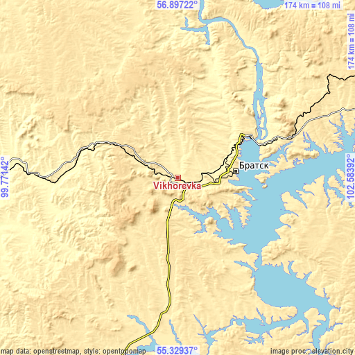 Topographic map of Vikhorevka