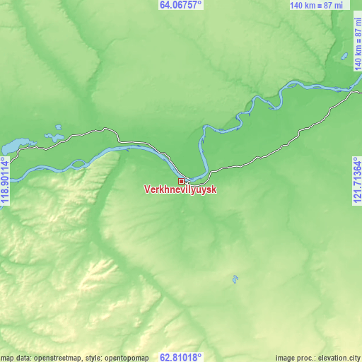 Topographic map of Verkhnevilyuysk