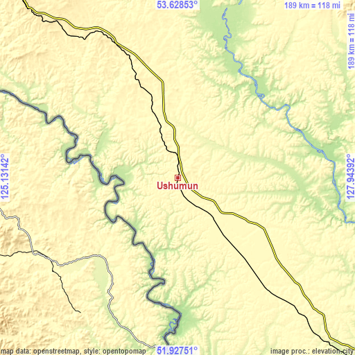 Topographic map of Ushumun