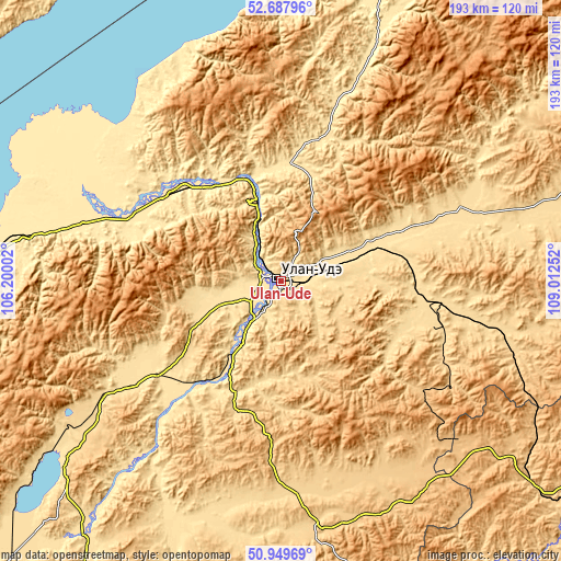 Topographic map of Ulan-Ude